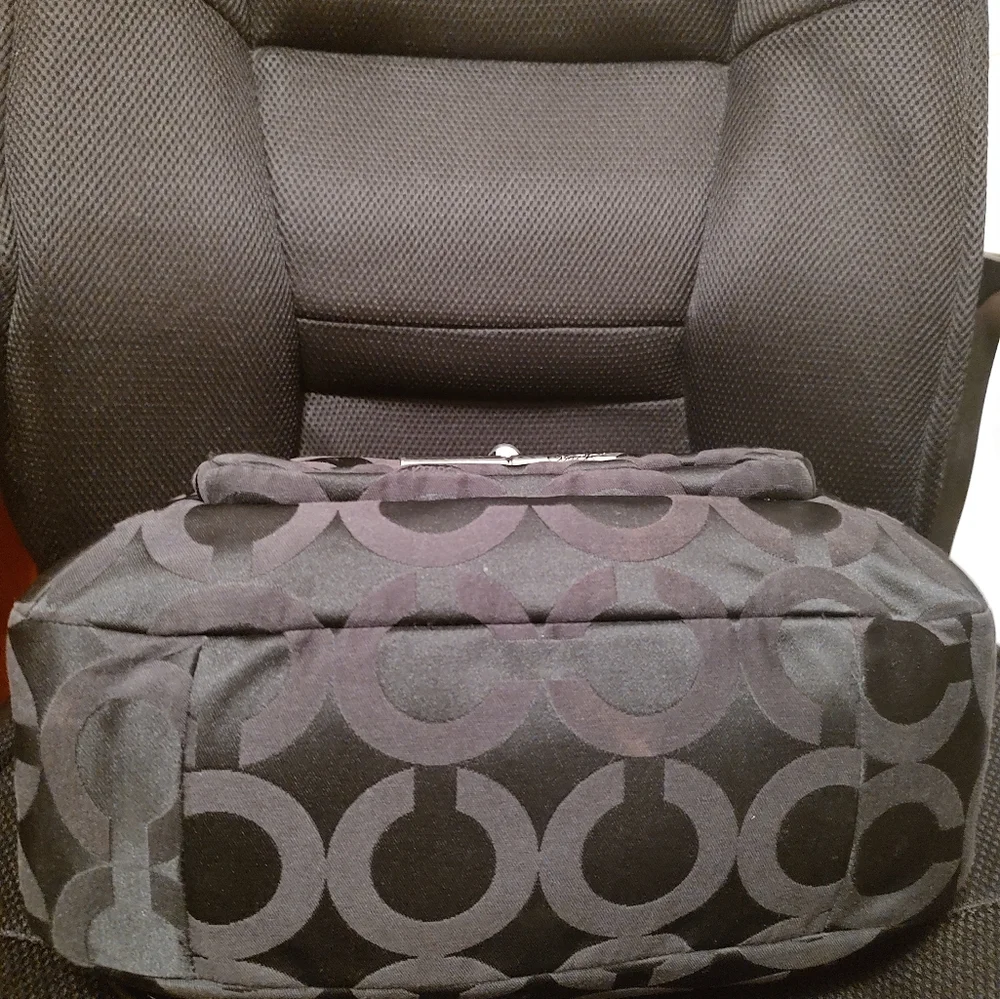 Coach Kristin OP Art Satchel In Black Signature C Canvas With Leather Trim